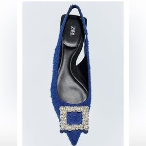 Embellished tweed Zara slingback flats